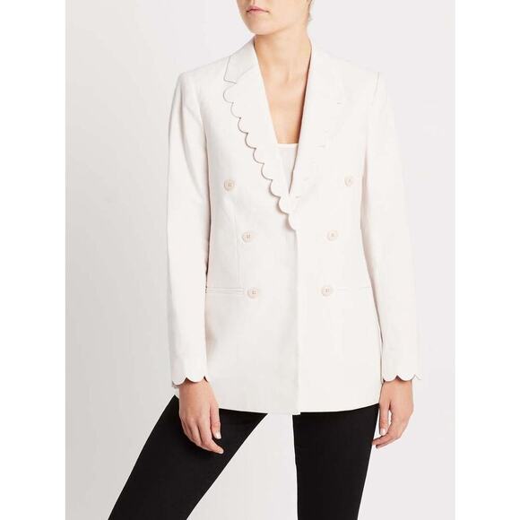 Rebecca Taylor Scallop Blazer Jacket Double-Breasted Front Vanilla Cream 6 - Picture 1 of 13